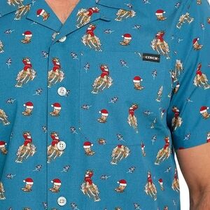 Cinch Men's Teal Cowboy Print Shirt